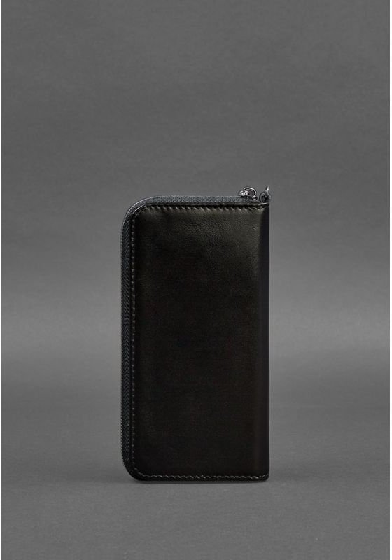 Чорний гаманець з натуральної шкіри з блискавичною застібкою BlankNote (12620)