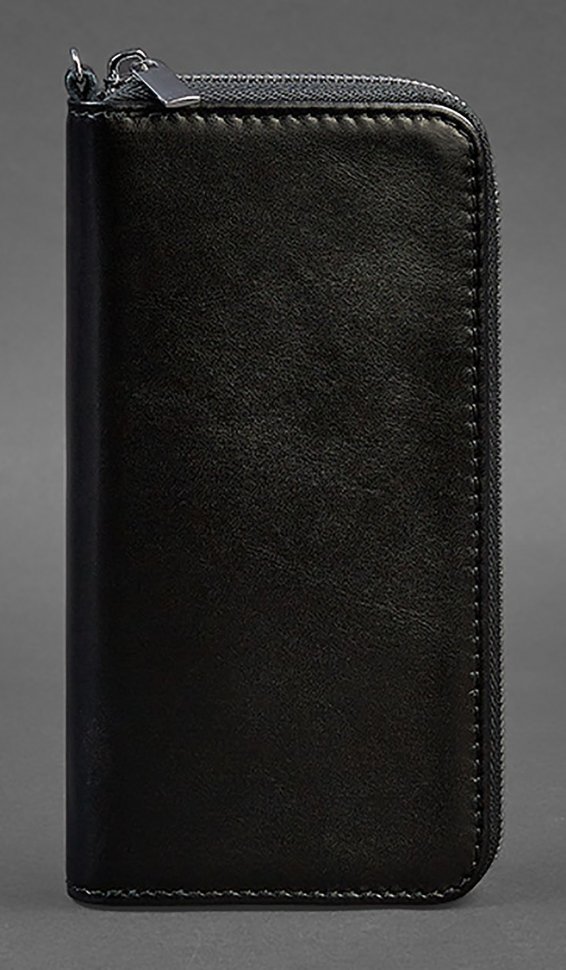 Чорний гаманець з натуральної шкіри з блискавичною застібкою BlankNote (12620)