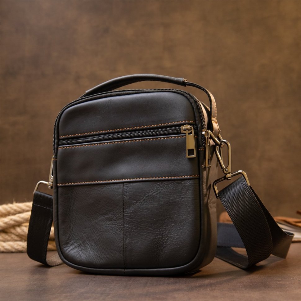 Миниатюрная мужская сумка-барсетка из черной кожи на два отделения Vintage (20395)