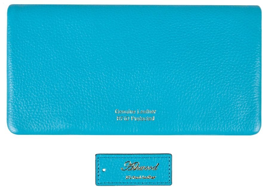 Качественный женский кошелек из натуральной зернистой кожи с RFID-защитой Ashwood J56 94182 голубого цвета modnotak фото №2