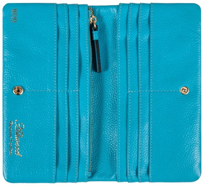 Качественный женский кошелек из натуральной зернистой кожи с RFID-защитой Ashwood J56 94182 голубого цвета modnotak фото №3