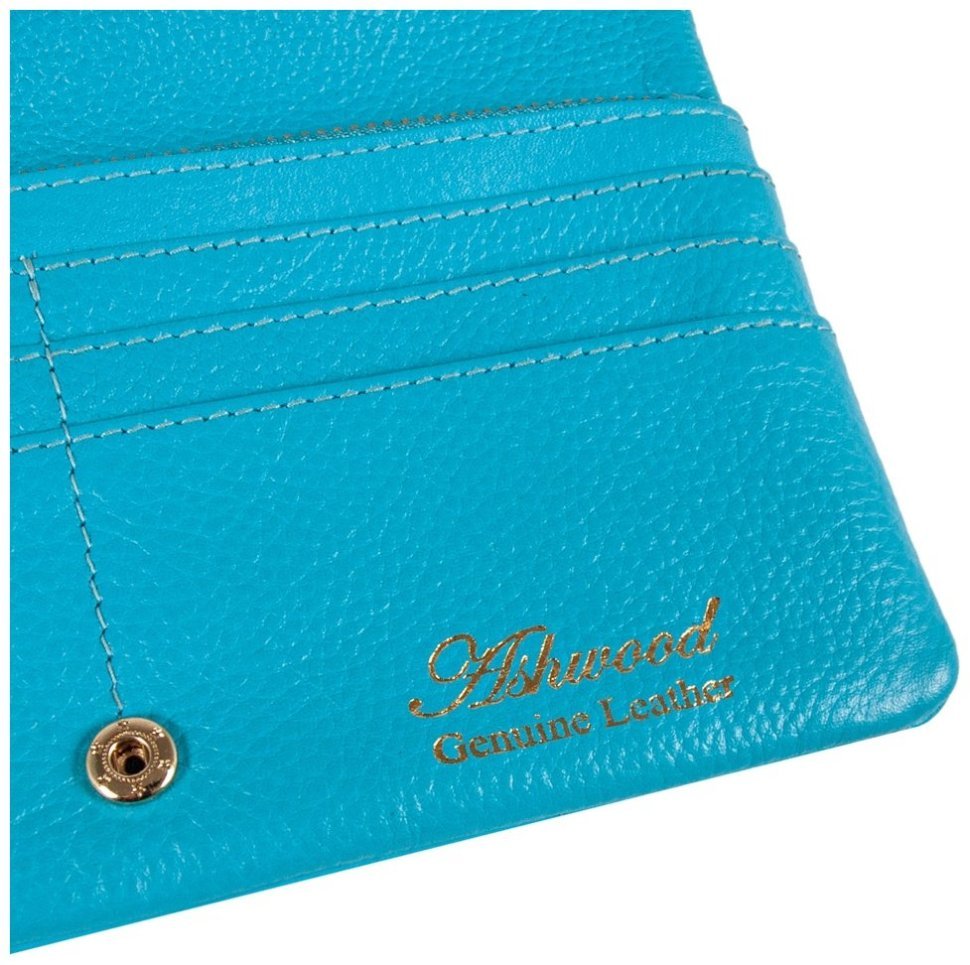 Качественный женский кошелек из натуральной зернистой кожи с RFID-защитой Ashwood J56 94182 голубого цвета modnotak фото №5