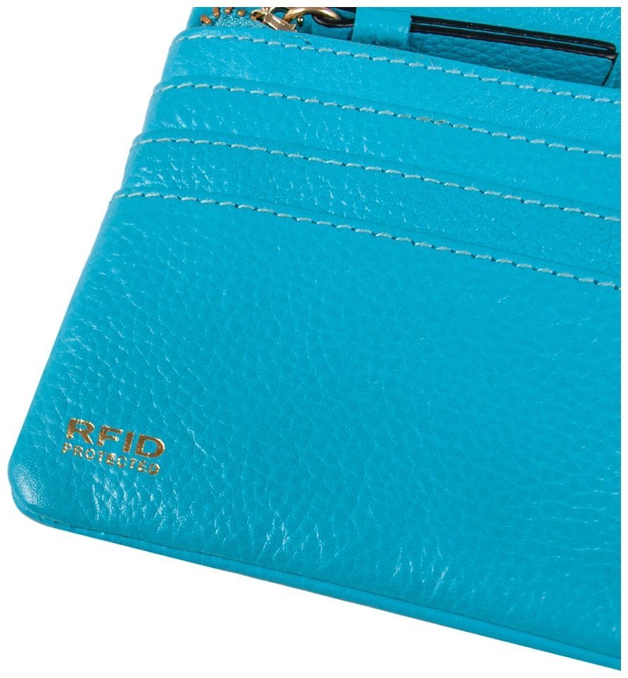 Качественный женский кошелек из натуральной зернистой кожи с RFID-защитой Ashwood J56 94182 голубого цвета modnotak фото №6