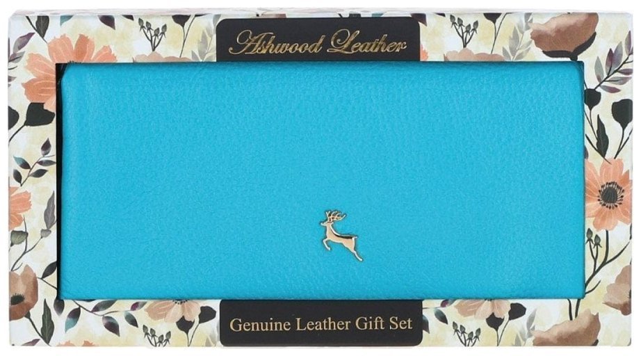 Качественный женский кошелек из натуральной зернистой кожи с RFID-защитой Ashwood J56 94182 голубого цвета modnotak фото №10