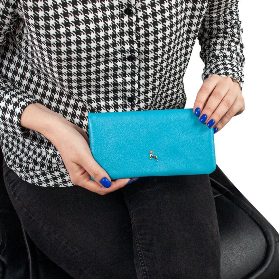 Качественный женский кошелек из натуральной зернистой кожи с RFID-защитой Ashwood J56 94182 голубого цвета modnotak фото №11