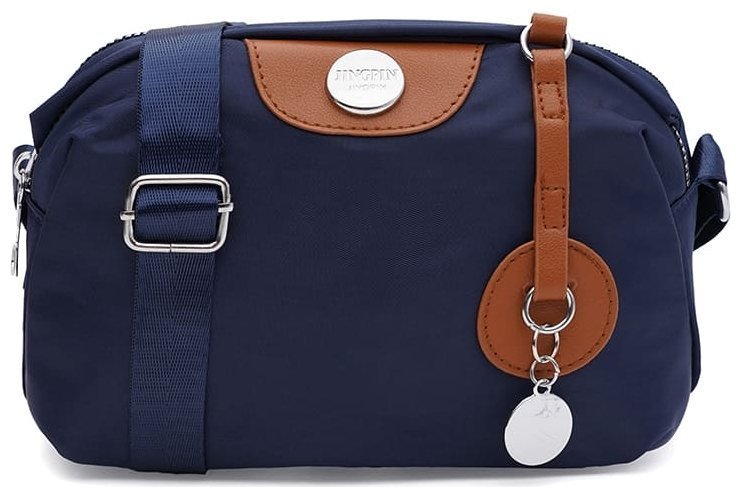 Женская сумка через плечо из прочного текстиля с акцентной рыжей вставкой Monsen 104482 синяя modnotak фото №1