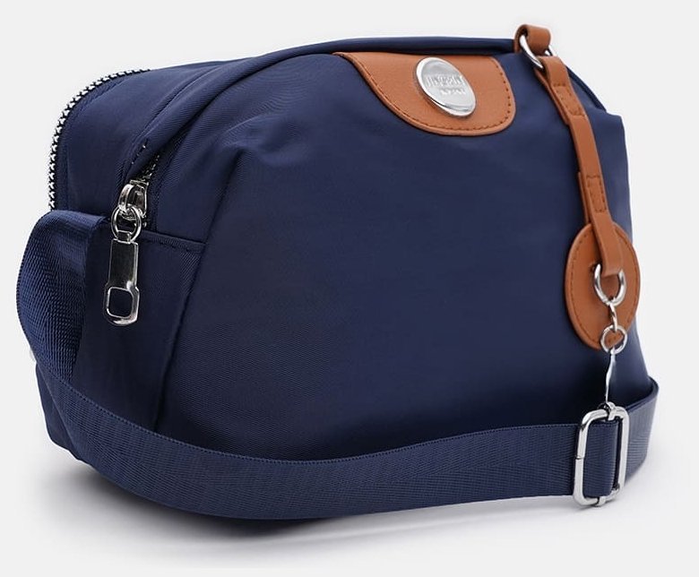 Женская сумка через плечо из прочного текстиля с акцентной рыжей вставкой Monsen 104482 синяя modnotak фото №2