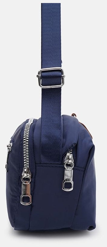 Женская сумка через плечо из прочного текстиля с акцентной рыжей вставкой Monsen 104482 синяя modnotak фото №4