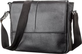 Практична чоловіча сумка-месенджер із натуральної чорної шкіри середнього розміру SHVIGEL (00797)