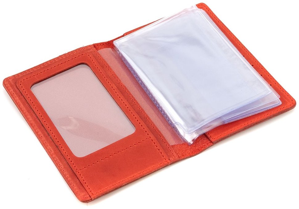 Обложка для автодокументов из винтажной кожи Leather Collection 94582 красного цвета modnotak фото №5