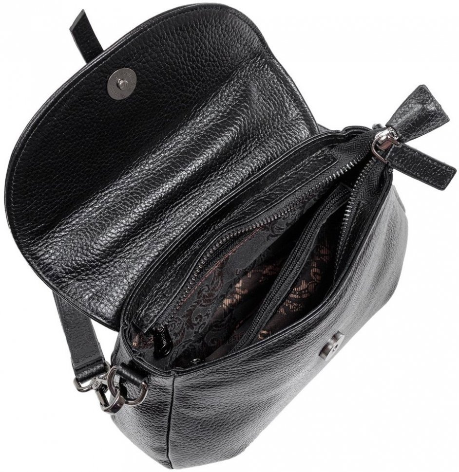 Чорна наплічна жіноча сумка маленького розміру з зернистою шкіри Desisan (19166)