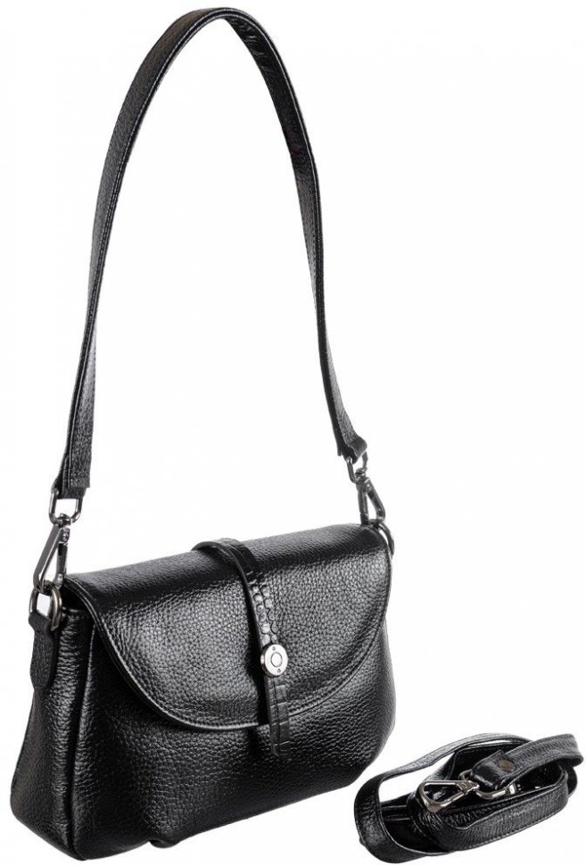 Черная наплечная женская сумка маленького размера из зернистой кожи Desisan (19166)