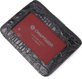 Черный картхолдер из натуральной фактурной кожи под крокодила KARYA (2420968)