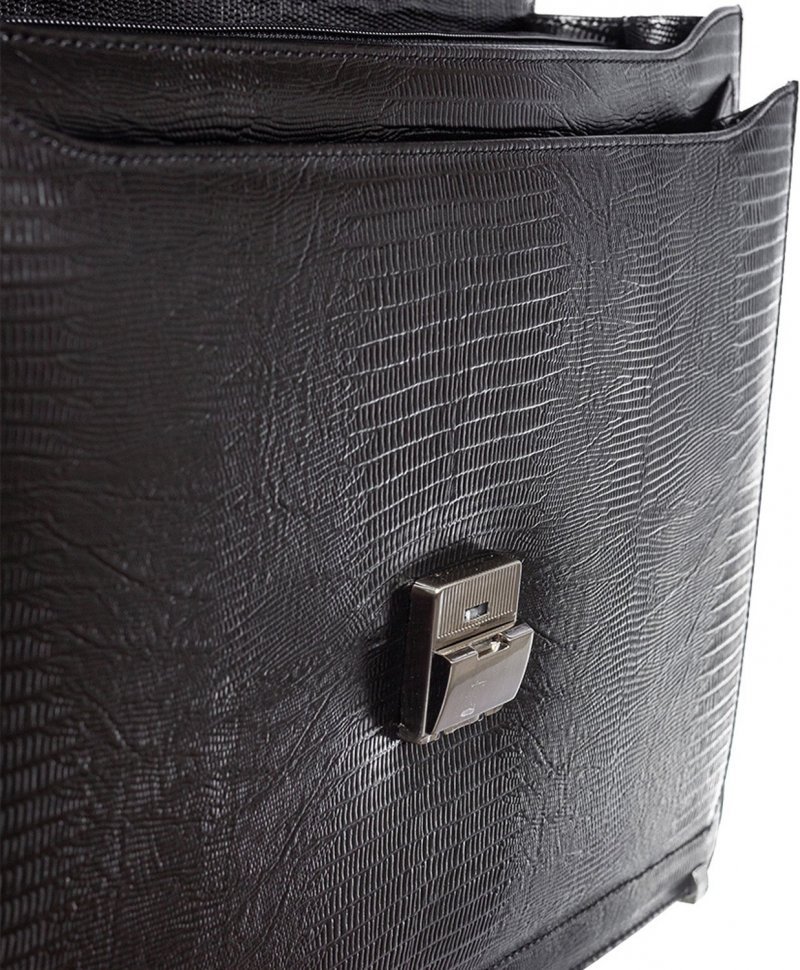 Черный портфель из качественной кожи с тиснением Desisan (216-143)