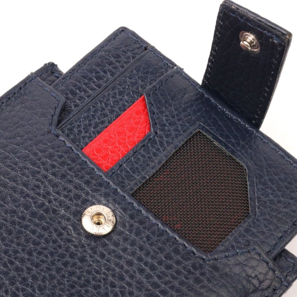 Синій чоловічий гаманець із натуральної шкіри зі знімним блоком під картки та документи KARYA (2421068)