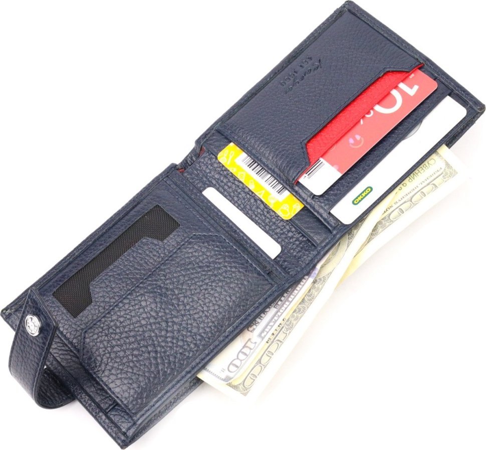 Синий мужской кошелек из натуральной кожи со съемным блоком под карточки и документы KARYA (2421068)