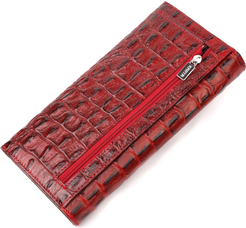 Оригінальний жіночий горизонтальний гаманець із натуральної шкіри з тисненням під крокодила KARYA (2421168)
