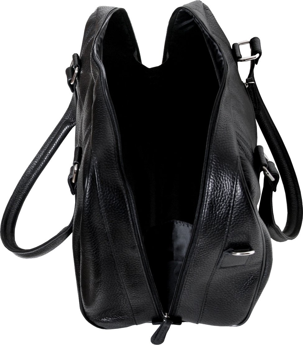 Практичная дорожная сумка из натуральной черной кожи с длинными ручками Vip Collection (21111)