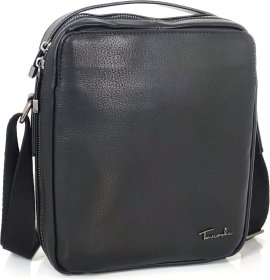 Чоловіча сумка-барсетка через плече із якісної чорної шкіри Tavinchi (21210)