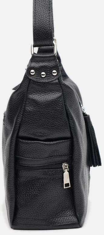 Женская кожаная сумка черного цвета с одной лямкой на плечо Ricco Grande (19284)