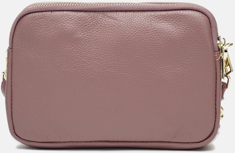 Женская кожаная сумка-кроссбоди бежевого цвета на две молнии Borsa Leather (21266)