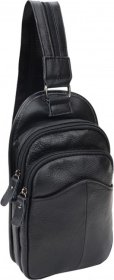Чоловічий повсякденний шкіряний рюкзак-слінг через плече в чорному кольорі Borsa Leather (21422)