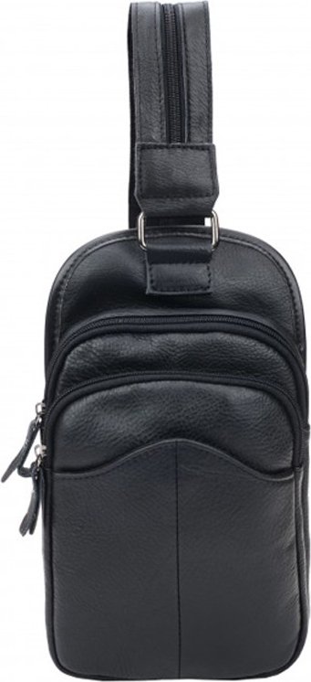 Мужской кожаный повседневный рюкзак-слинг через плечо в черном цвете Borsa Leather (21422)