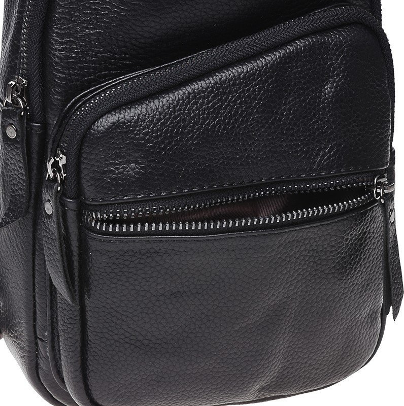 Середня чоловіча сумка-рюкзак із натуральної чорної шкіри Keizer (57182)