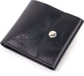 Глянцеве чорне портмоне із натуральної шкіри з фіксацією на кнопку Shvigel (2416617)