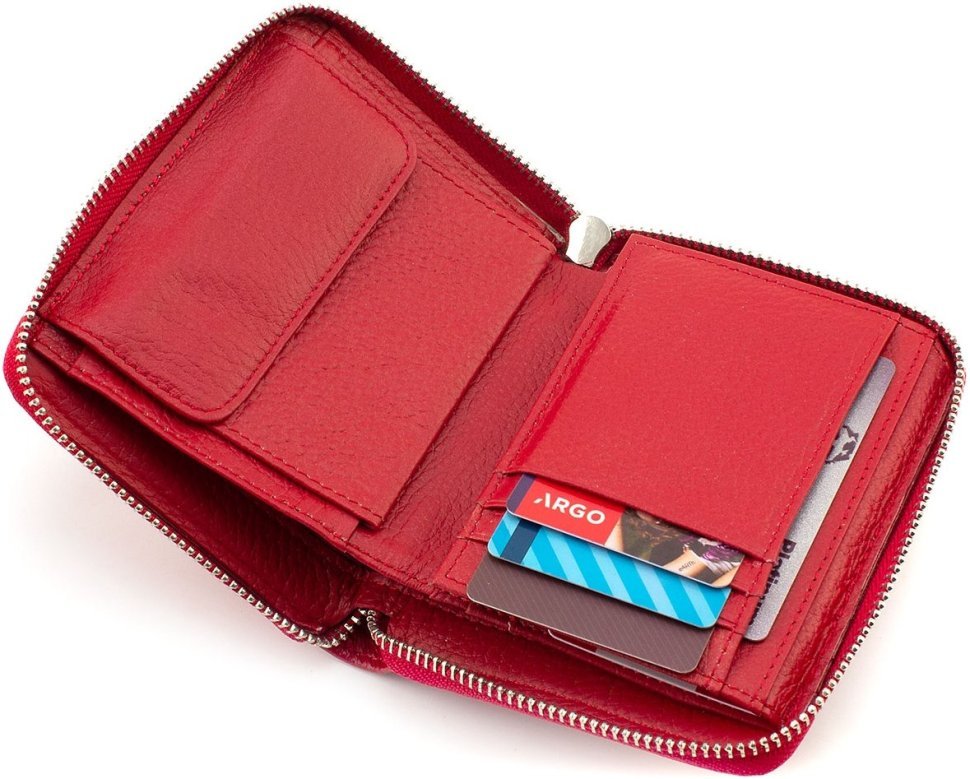 Женский кошелек из натуральной кожи красного цвета с монетницей ST Leather 1767282