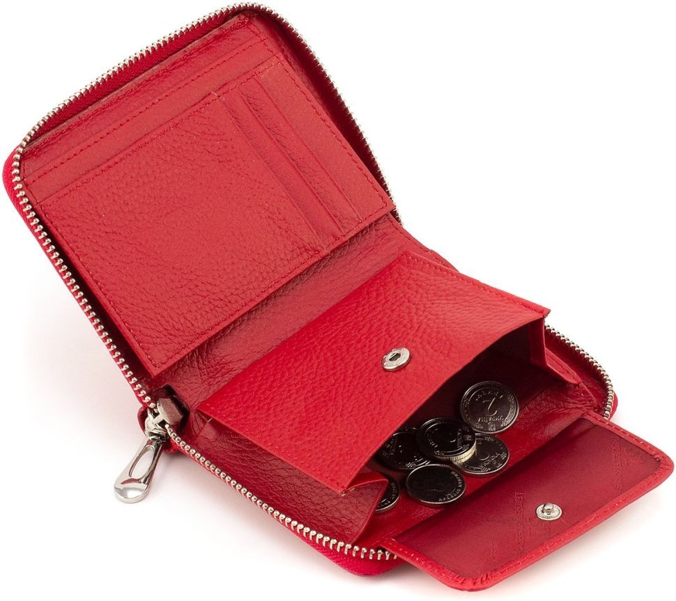 Жіночий гаманець з натуральної шкіри червоного кольору з монетницею ST Leather 1767282