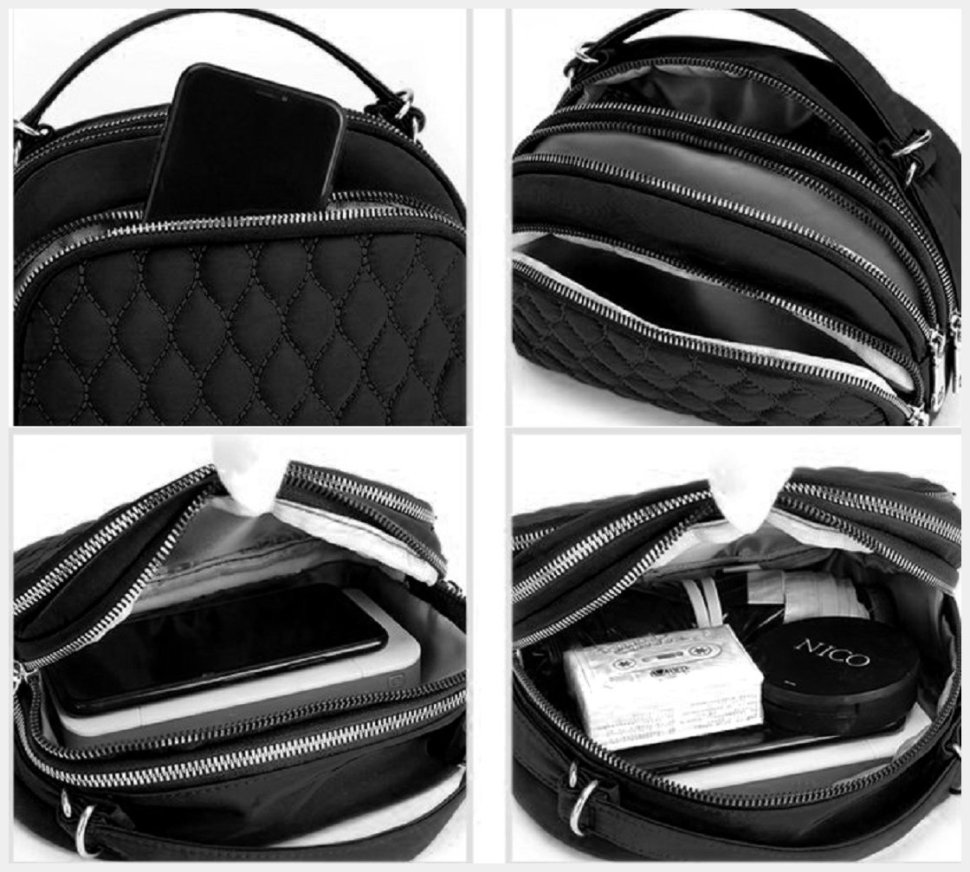Средняя женская сумка-кроссбоди из черного текстиля на две молнии Confident 77582