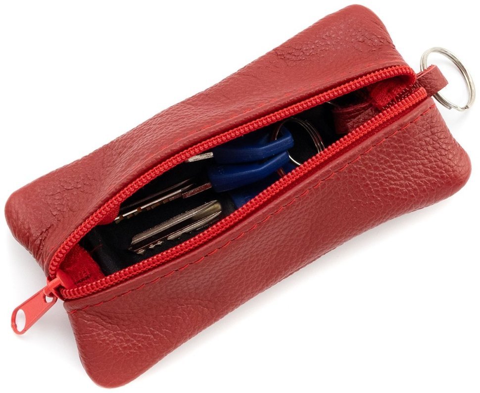 Велика шкіряна ключниця з двома відділеннями червоного кольору Leather Collection 97782 modnotak фото №5