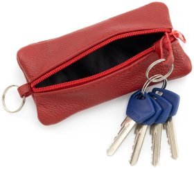 Велика шкіряна ключниця з двома відділеннями червоного кольору Leather Collection 97782