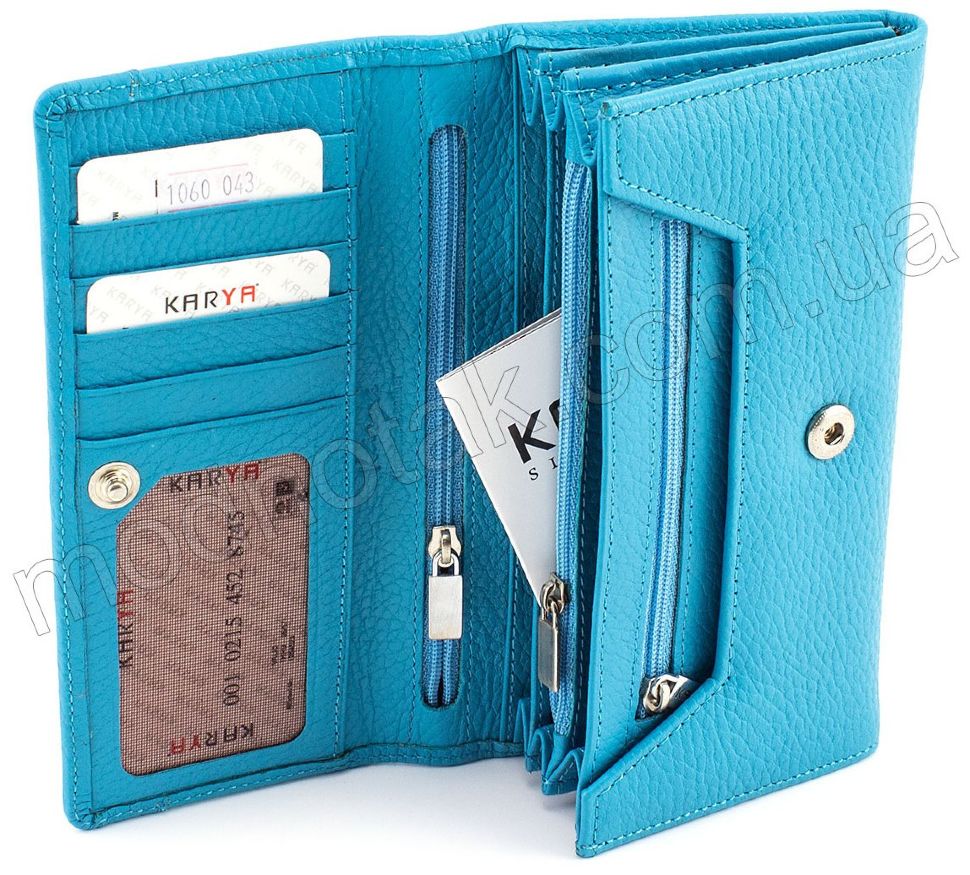 Шкіряний жіночий гаманець бірюзового кольору KARYA (1060-043)