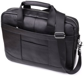 Чоловічий портфель із натуральної фактурної шкіри чорного кольору для ноутбука до 15" Vintage 98182