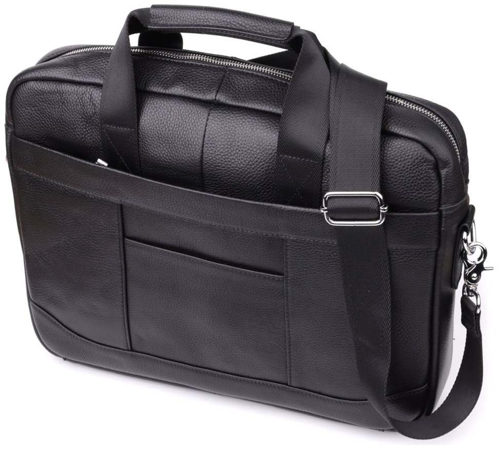 Мужской портфель из натуральной фактурной кожи черного цвета для ноутбука до 15" Vintage 98182 modnotak фото №1