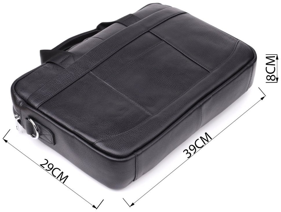 Мужской портфель из натуральной фактурной кожи черного цвета для ноутбука до 15" Vintage 98182 modnotak фото №3