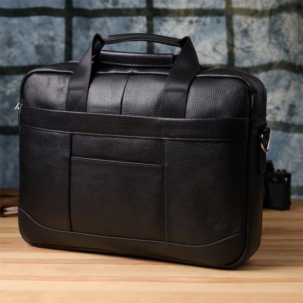 Мужской портфель из натуральной фактурной кожи черного цвета для ноутбука до 15" Vintage 98182 modnotak фото №9