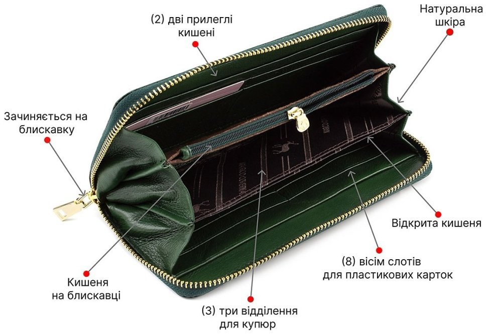 Большой зеленый кошелек с рисунком под крокодила Marco Coverna (16637) modnotak фото №4