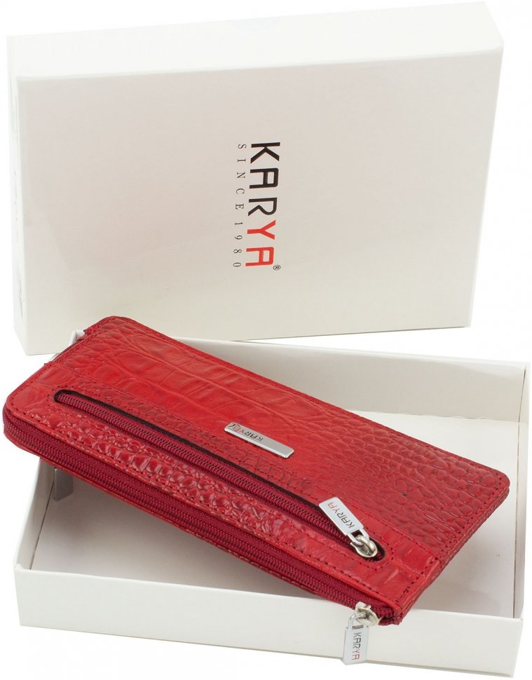 Тонка шкіряна ключниця червоного кольору на блискавці KARYA (394-018)
