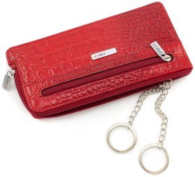 Тонкая кожаная ключница красного цвета на молнии KARYA (394-018)