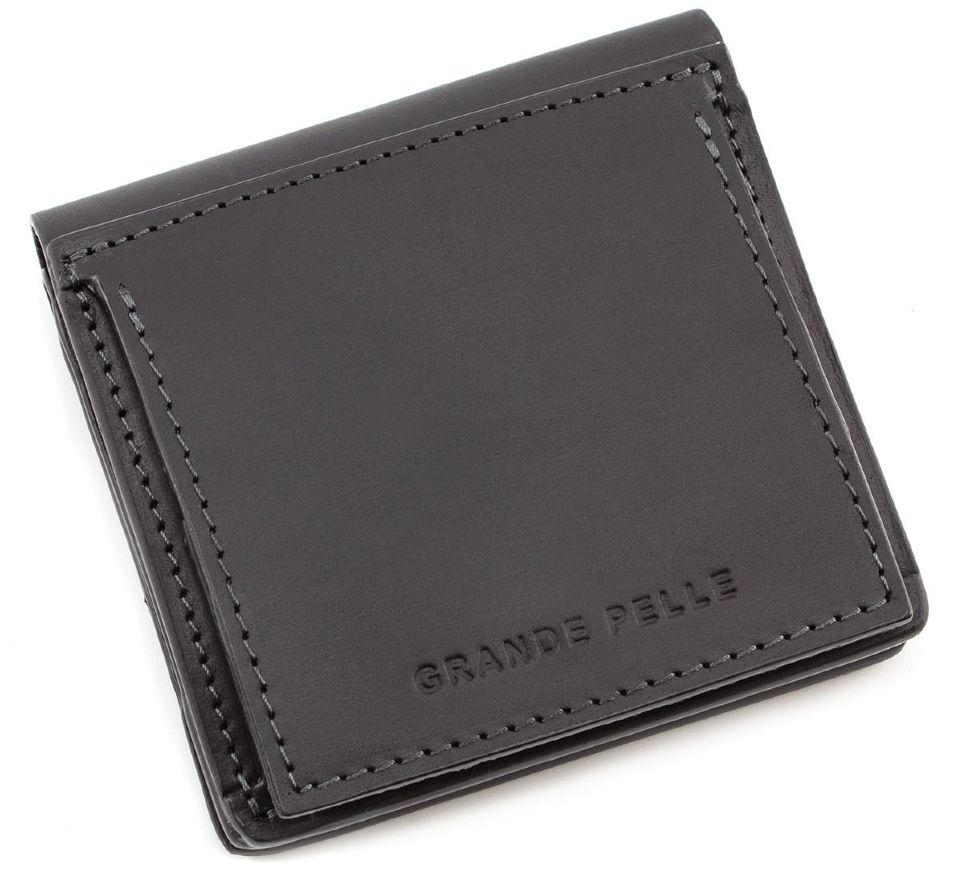 Чорний гаманець з вінтажної шкіри на магніті Grande Pelle (13059)