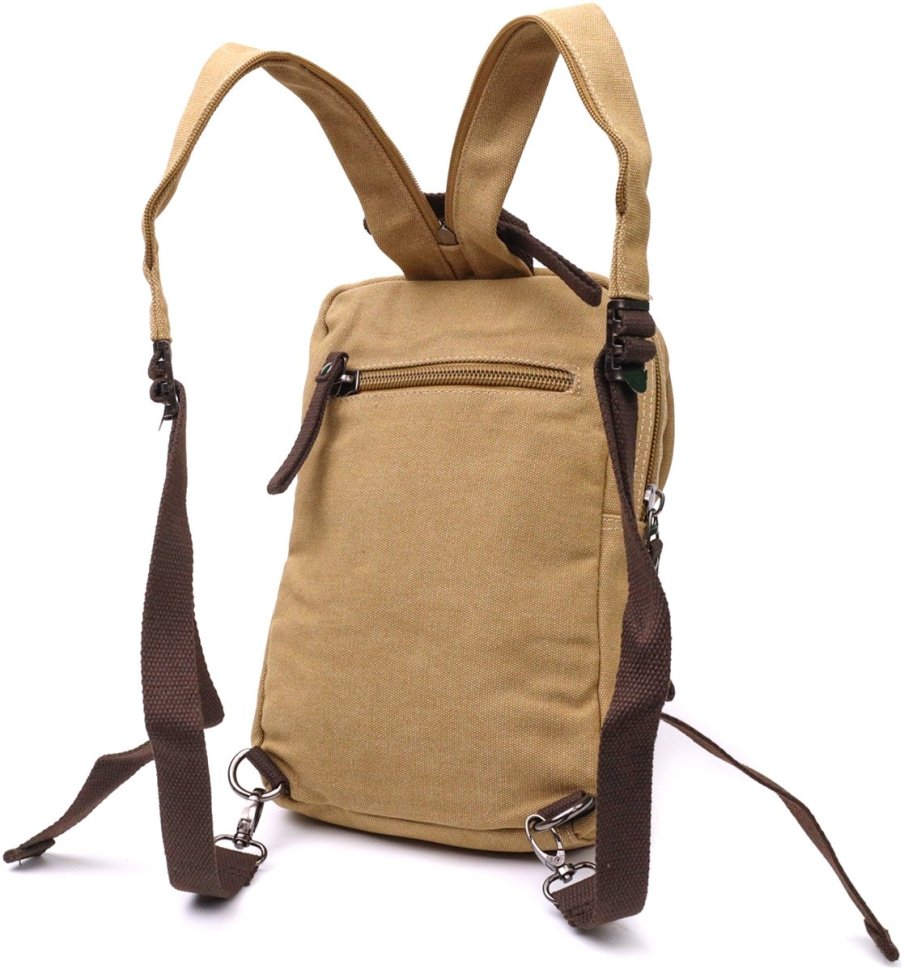 Пісочна чоловіча сумка-рюкзак щільного текстилю на блискавці Vintage 2422185