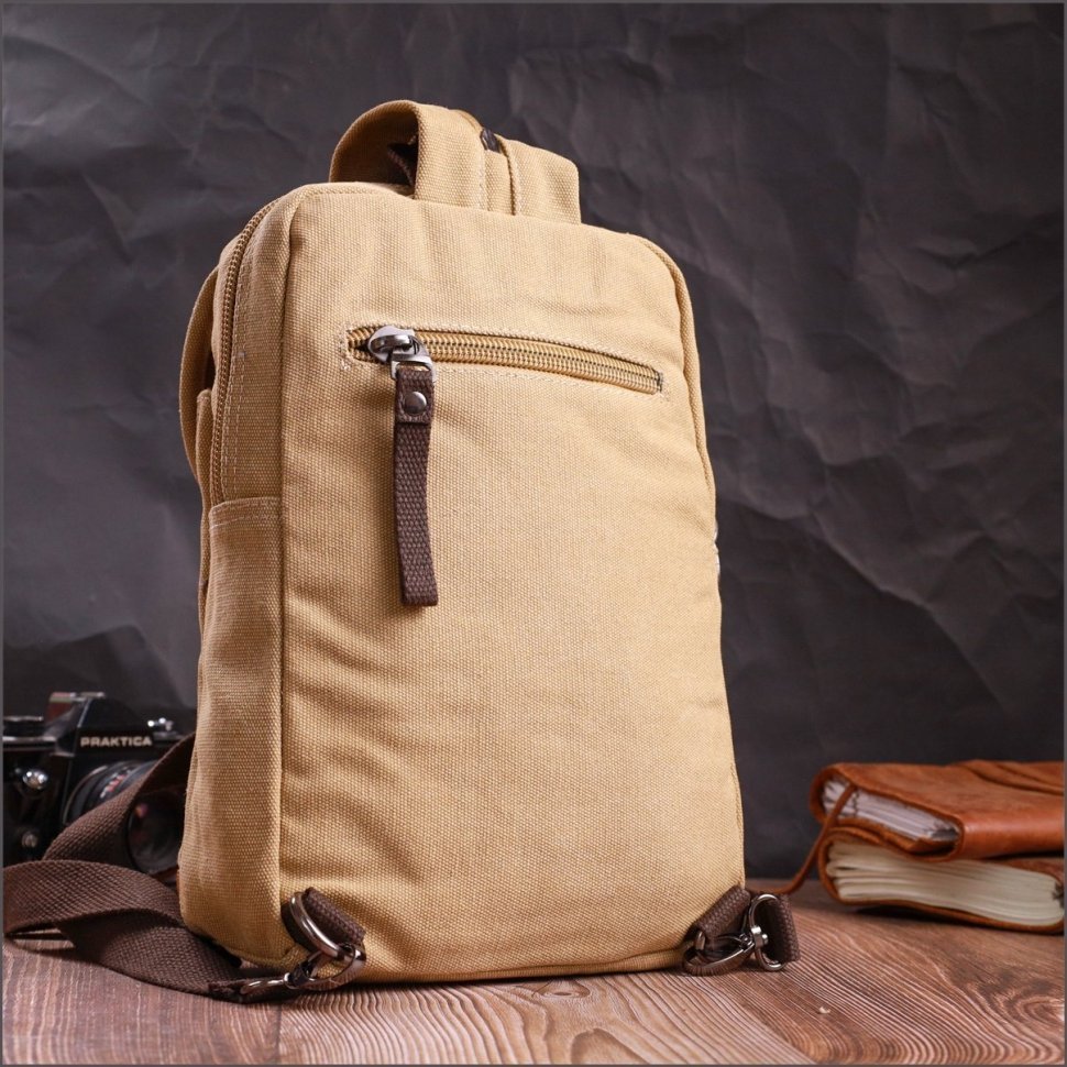 Песочная мужская сумка-рюкзак плотного текстиля на молнии Vintage 2422185