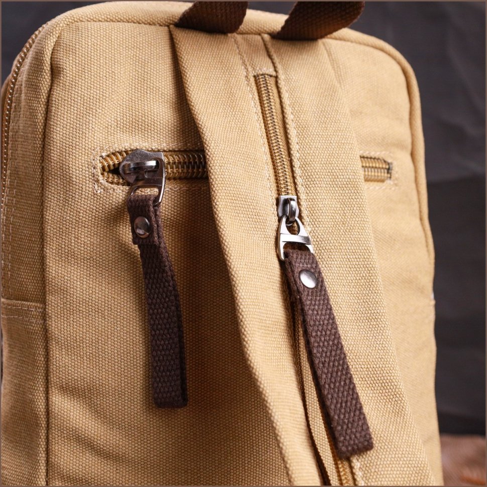 Песочная мужская сумка-рюкзак плотного текстиля на молнии Vintage 2422185