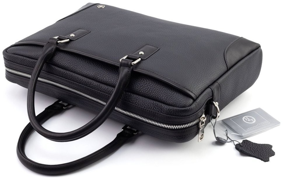 Кожаная сумка для документов и ноутбука до 16" H.T Premium Leather 108582​ черная modnotak фото №13