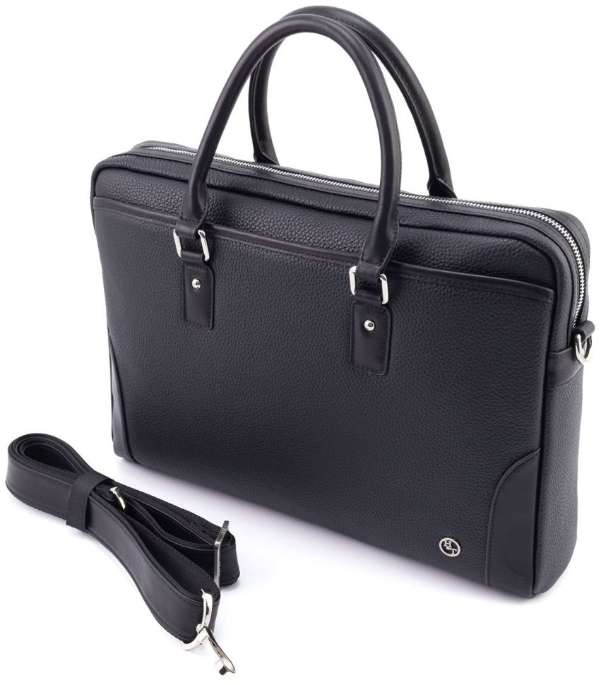 Кожаная сумка для документов и ноутбука до 16" H.T Premium Leather 108582​ черная modnotak фото №1