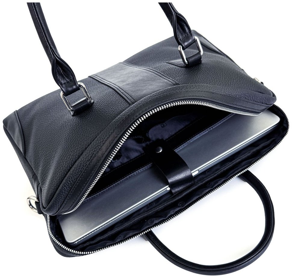 Кожаная сумка для документов и ноутбука до 16" H.T Premium Leather 108582​ черная modnotak фото №11