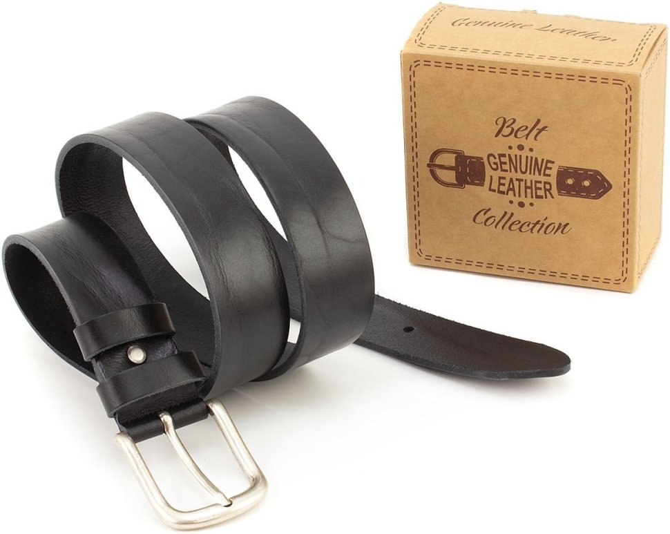 Мужской кожаный ремень итальянского производства с винтажной пряжкой Gherardini 40737-GH черного цвета